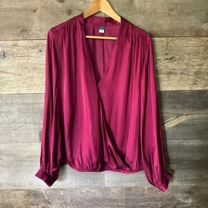 Old Navy NWT Long Sleeve Faux Wrap Blouse Top 2X‎ Purple Wine Satin Romantic